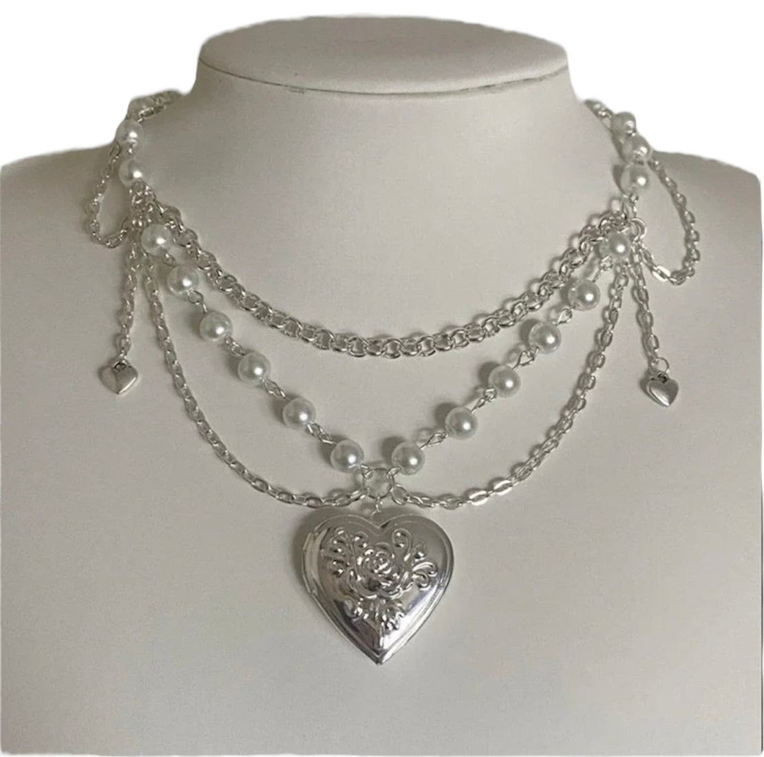 Triple Layered Silver Lockit Heart Necklace