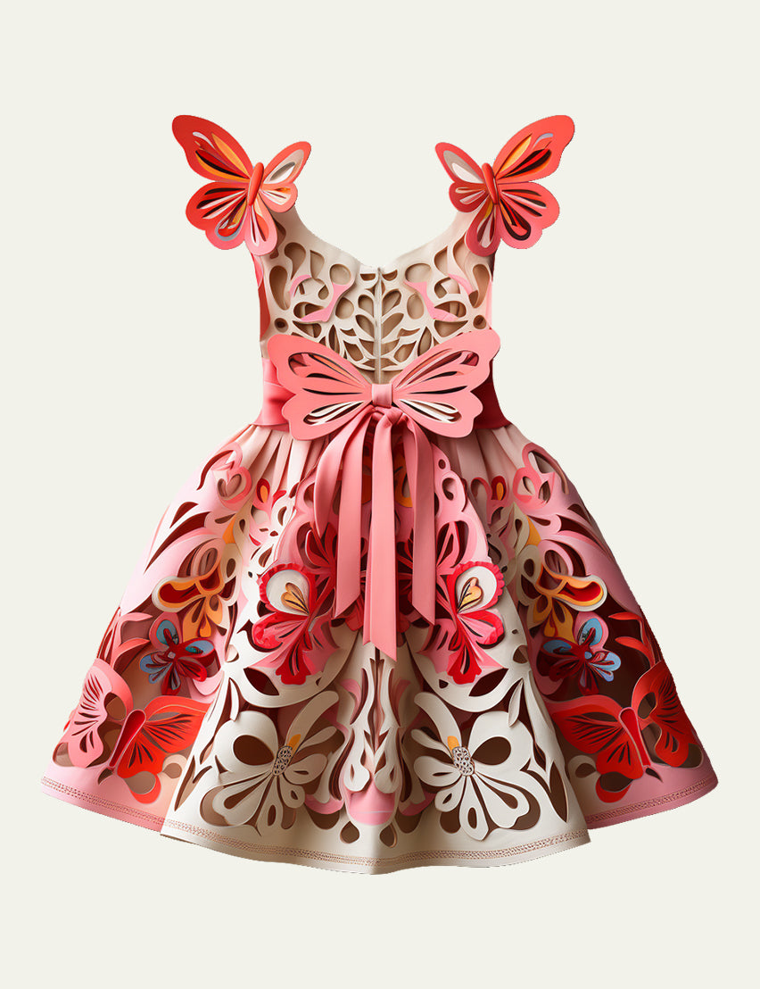 Toddler Girls Hollow Pattern Butterfly Bowknot Sleeveless Slip Dress