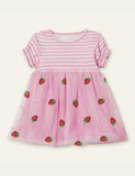 Strawberry Sequins Short Sleeve Mesh Dress - CCMOM
