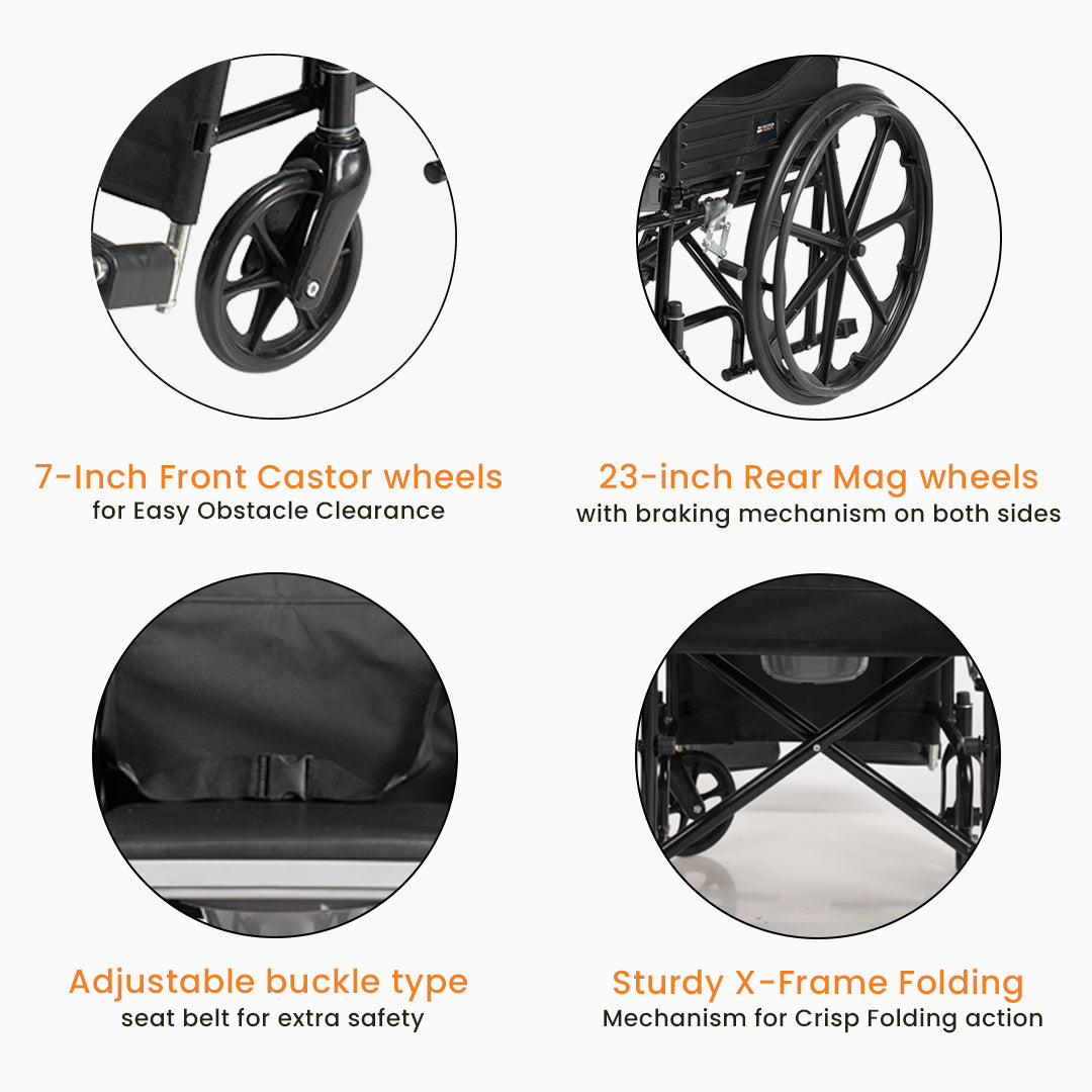 Arcatron® 2 in 1 Foldable Wheelchair for Regular and Commode Use(FSC10