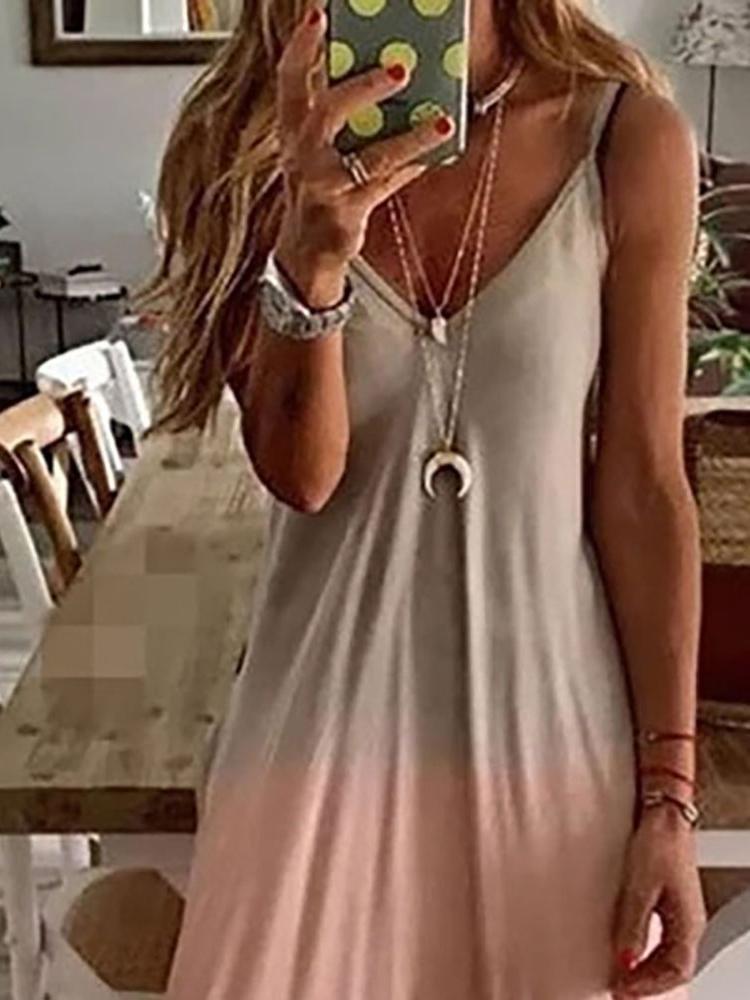 Ombre Colorblock V-Neck Casual Maxi Dress - Maxi Dresses - INS | Online Fashion Free Shipping Clothing, Dresses, Tops, Shoes - 28/04/2021 - Category_Maxi Dresses - Color_Pink