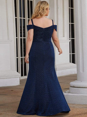 Color=Navy Blue | Plus Size Spaghetti Straps Off Shoulder A-Line Bodycon Mother Dress-Navy Blue 2