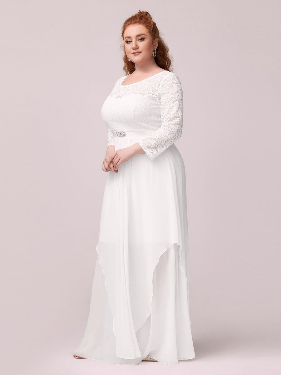 Color=White | Plus Size Classic Floal Lace Long Sleeve Bridesmaid Dress-White 4