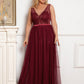 Color=Burgundy | Plus Size Women'S A-Line V-Neck Floral Lace Appliques Bridesmaid Dress-Burgundy 4