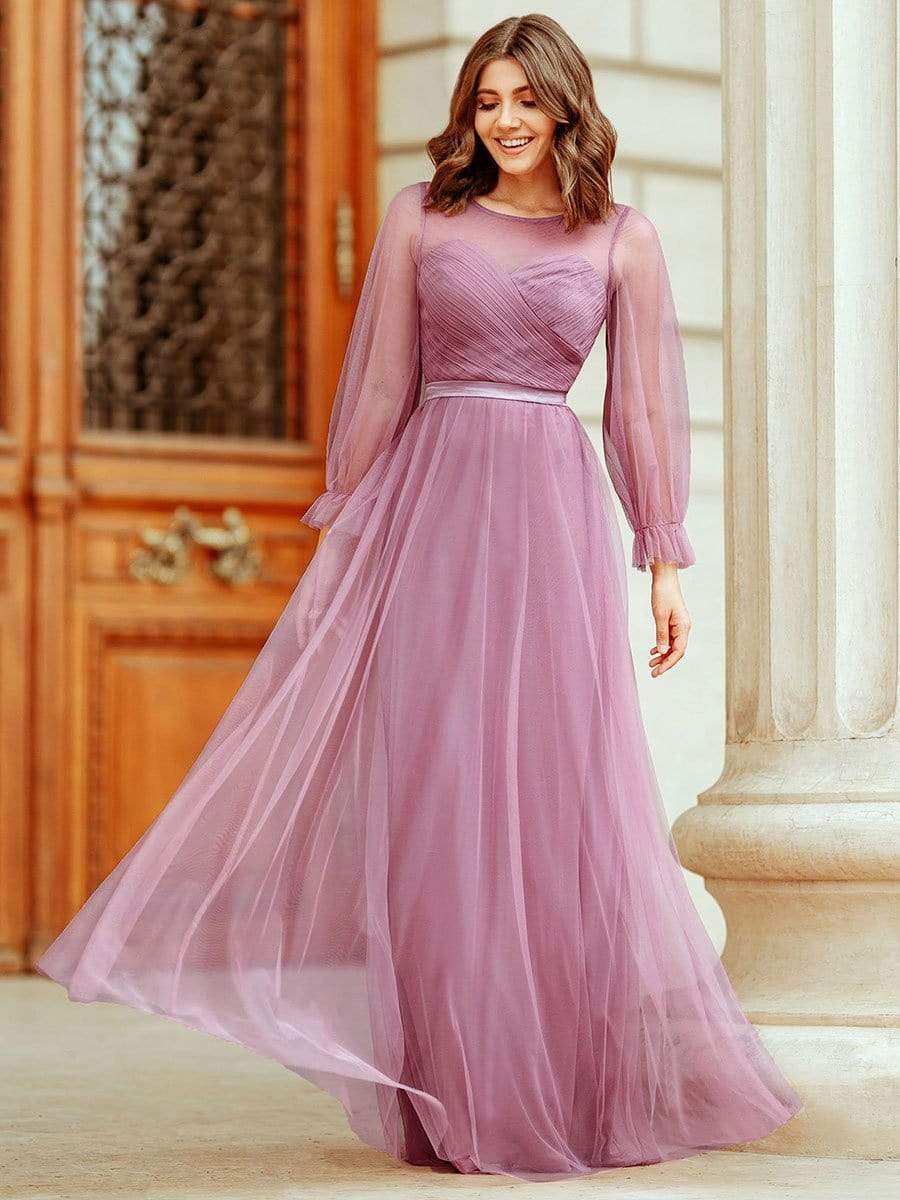 Color=Purple Orchid | Elegant Half Sleeve Floor Length Bridesmaid Dress-Purple Orchid 1