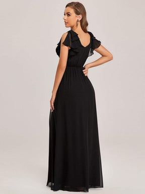 Color=Black | Ruffles Sleeves Evening Dress-Black  7