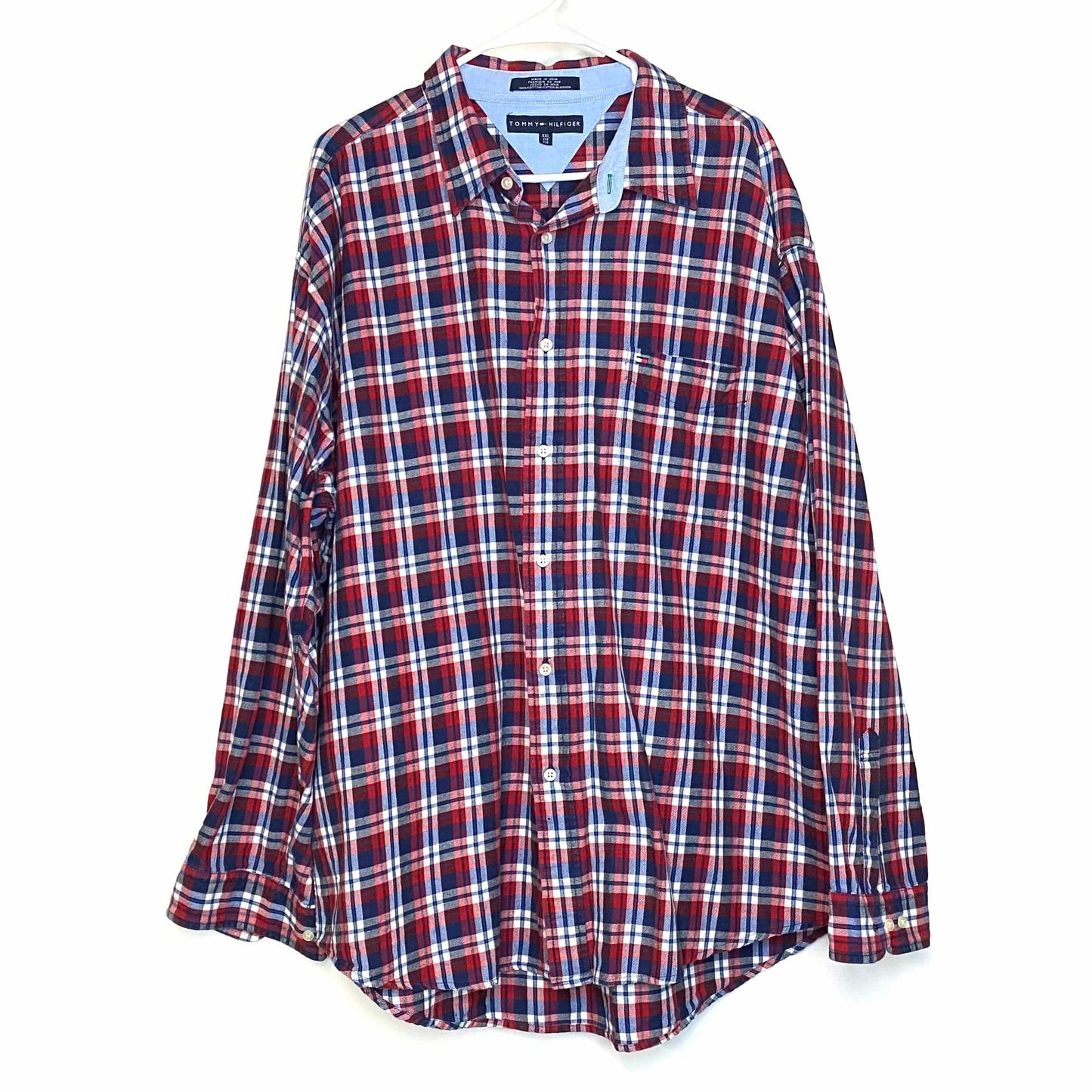 TOMMY HILFIGER Size XXL Red White Blue Flannel Button-Up Shirt L/ – Parsimony Shoppes