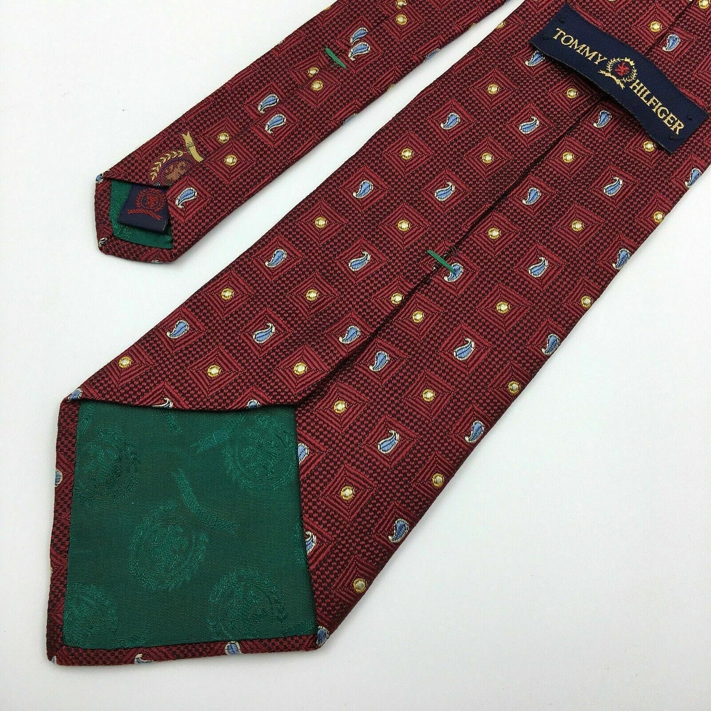 Tommy Hilfiger Mens Red Paisley Logo Square Pattern 100% Neck Tie – Parsimony Shoppes