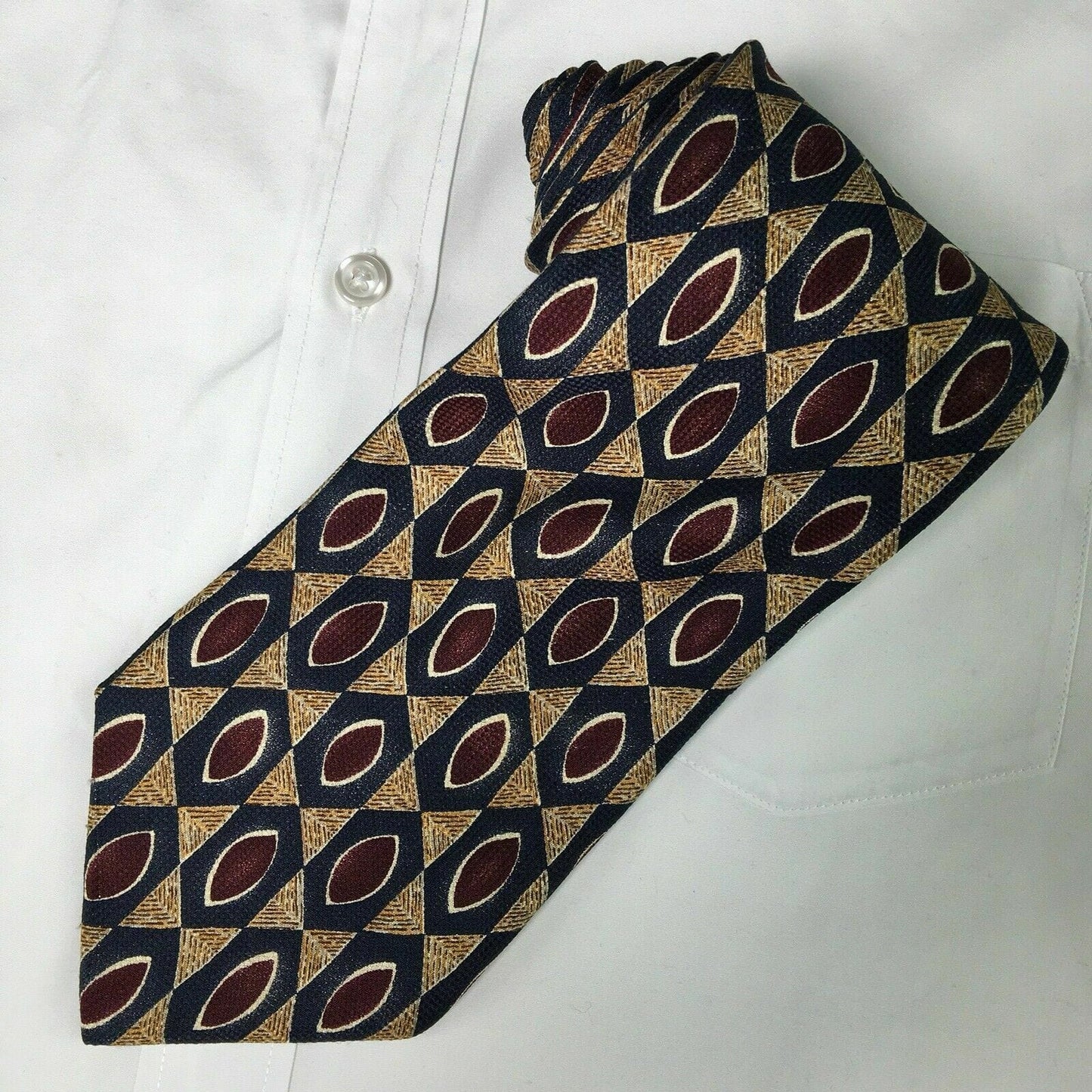 VTG Vito Rufolo Mens Navy/Maroon/Gold Geometric Pattern 100% Silk Neck –  Parsimony Shoppes