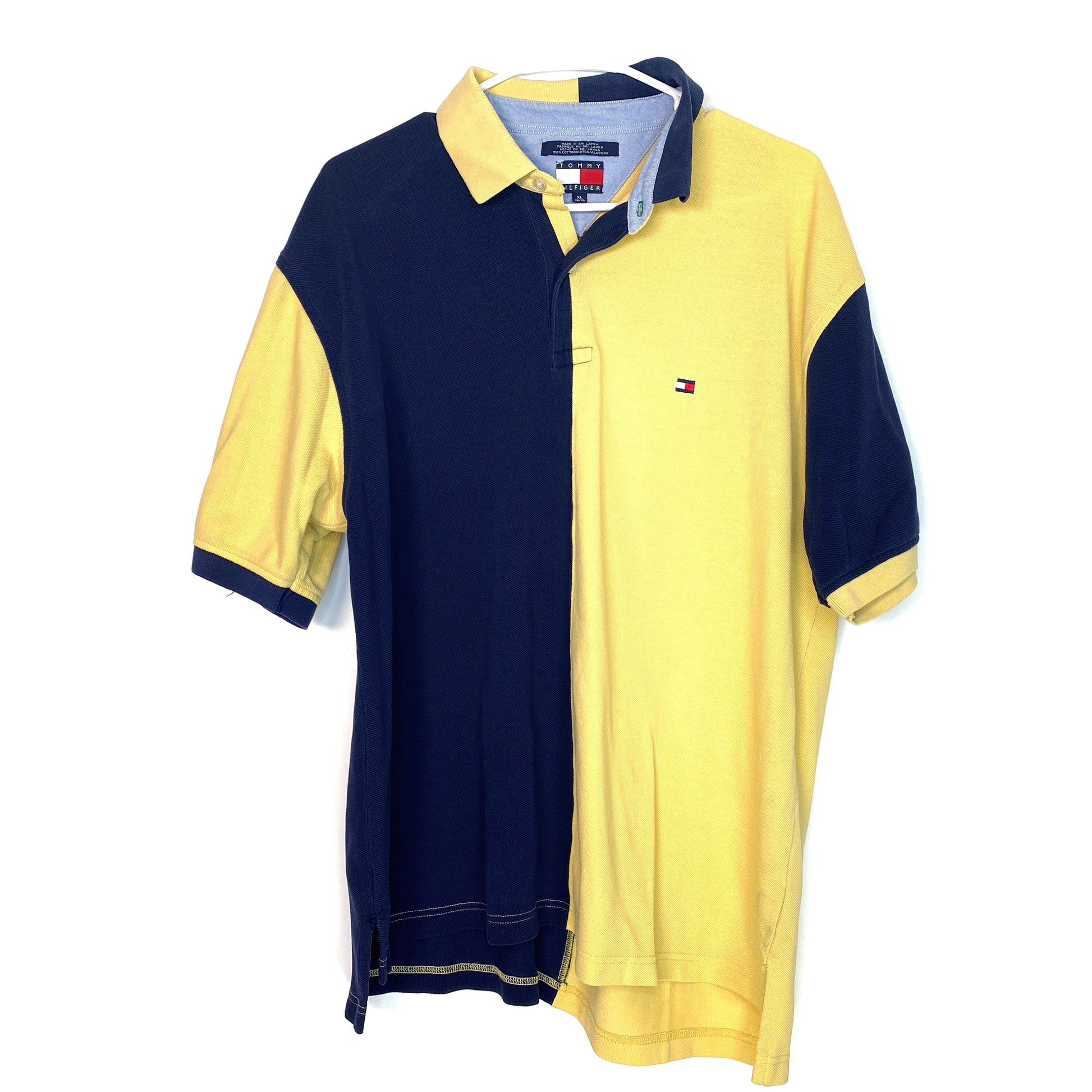 TOMMY HILFIGER Mens Size XL Yellow Blue Polo Shirt Colorblock Parsimony