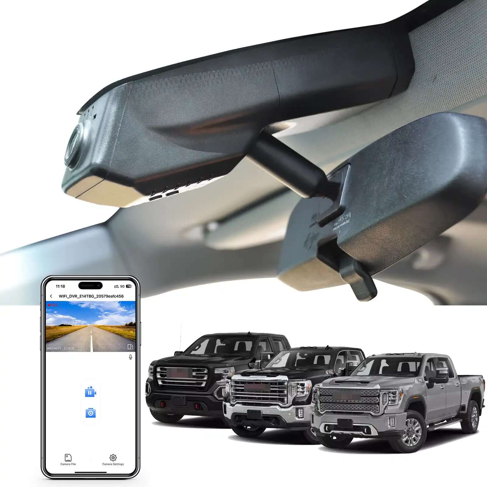 Mangoal 4K Dash Cam fit GMC Sierra 1500 2019-2021, 1500 Limited 2022, 2500 HD/3500 HD 2020-2023 (Model B), Pro SLE Elevation SLT Denail AT4, 2160P Video, WiFi, Loop Recording, Free App &128GB Card