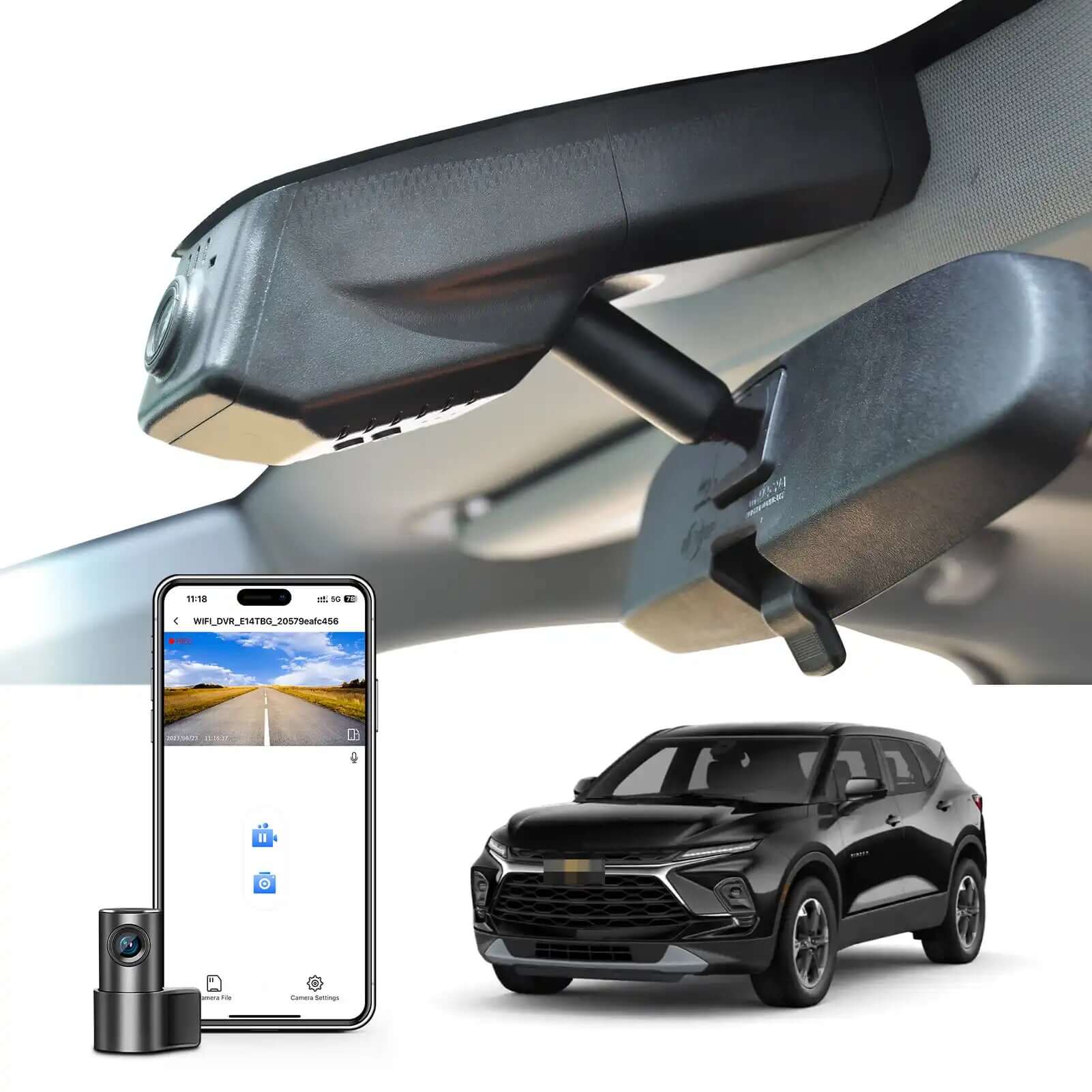 Mangoal Front 4K and Rear 1080P Dash Cam Custom fit for Chevy 5th Gen Blazer 2019-2025 (Model B), L LT RS Premier, Integrated OEM Look, UHD 2160P Video, G-Sensor, WiFi & App, 128GB Card