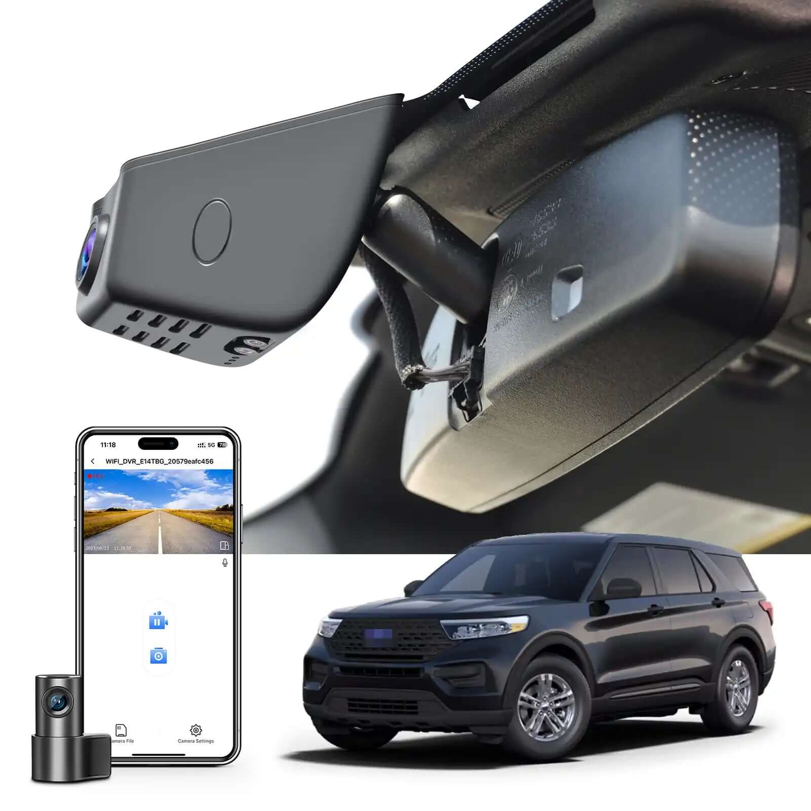 Mangoal Front 4K & Rear 1080p Dash Cam Custom for Ford Explorer U625 2020 2021 2022 2023 2024, Base XLT ST_Line Limited Timberline Platinum King Ran(Model A), UHD 2160P Video, WiFi & App, 128GB Card