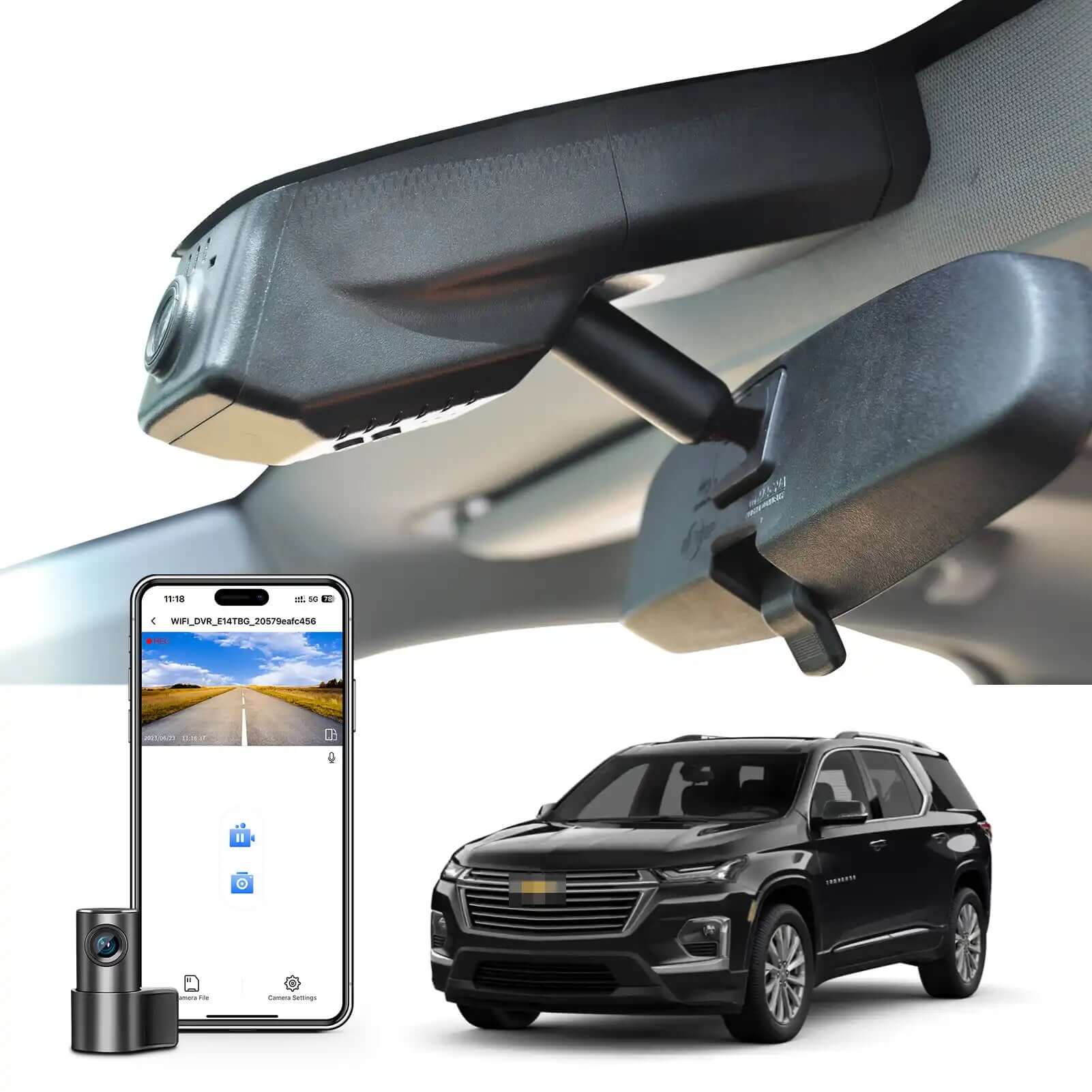 Front 4K and Rear 1080P Dash Cam Custom fit for Chevy 2th Gen Traverse 2016-2023 (Model B), L LS Cloth LT Leather RS Premier High Country, OEM Look, UHD 2160P Video, WiFi & App, 128GB Card