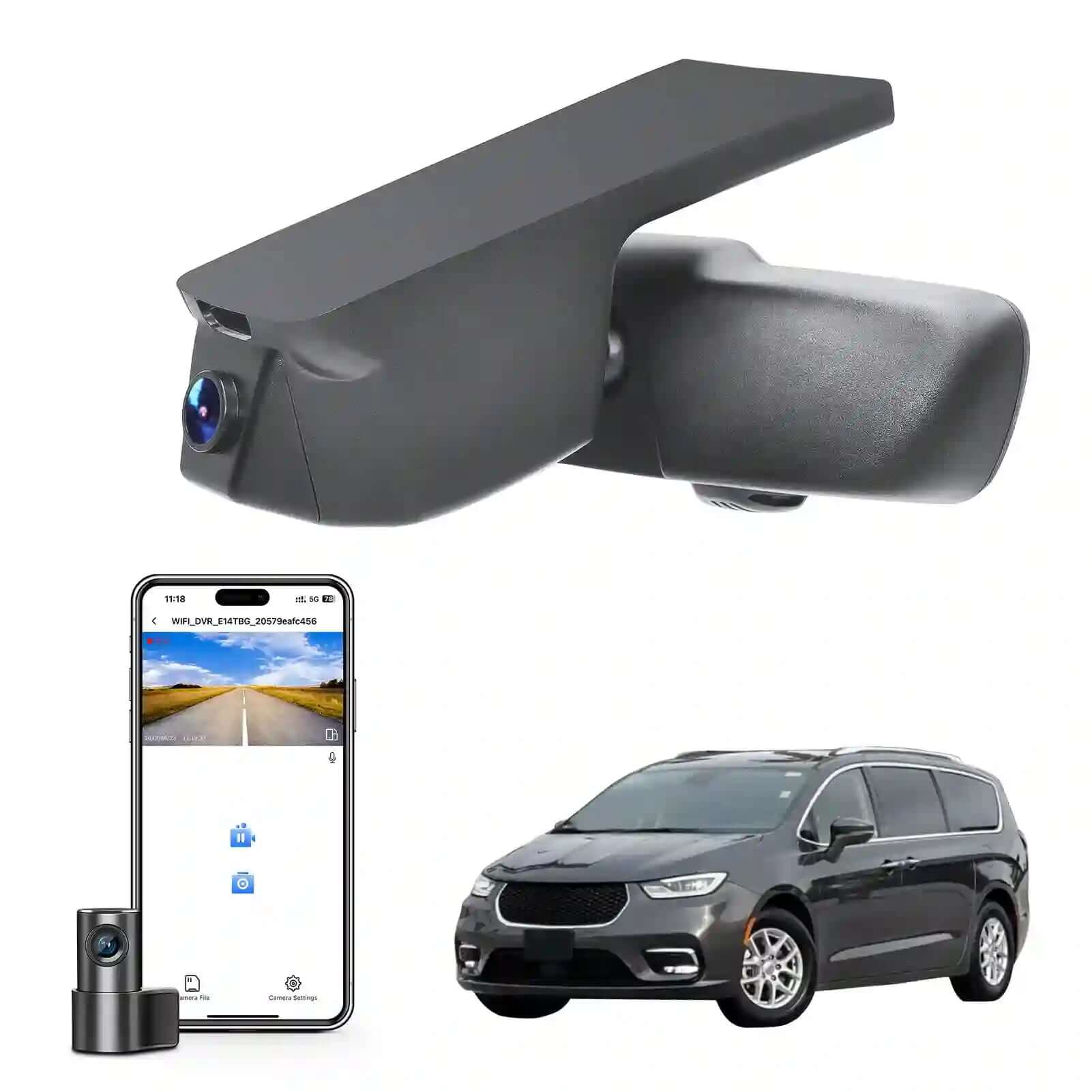 Front 4K & Rear 1080P Dash Custom fit for Chrysler Pacifica 2017 2018 2019 2020 2021 2022(Model B),LX Limited Touring-L Touring Touring-L Plus,Integrated OEM Look,UHD 2160P Video,WiFi & App,128GB Card