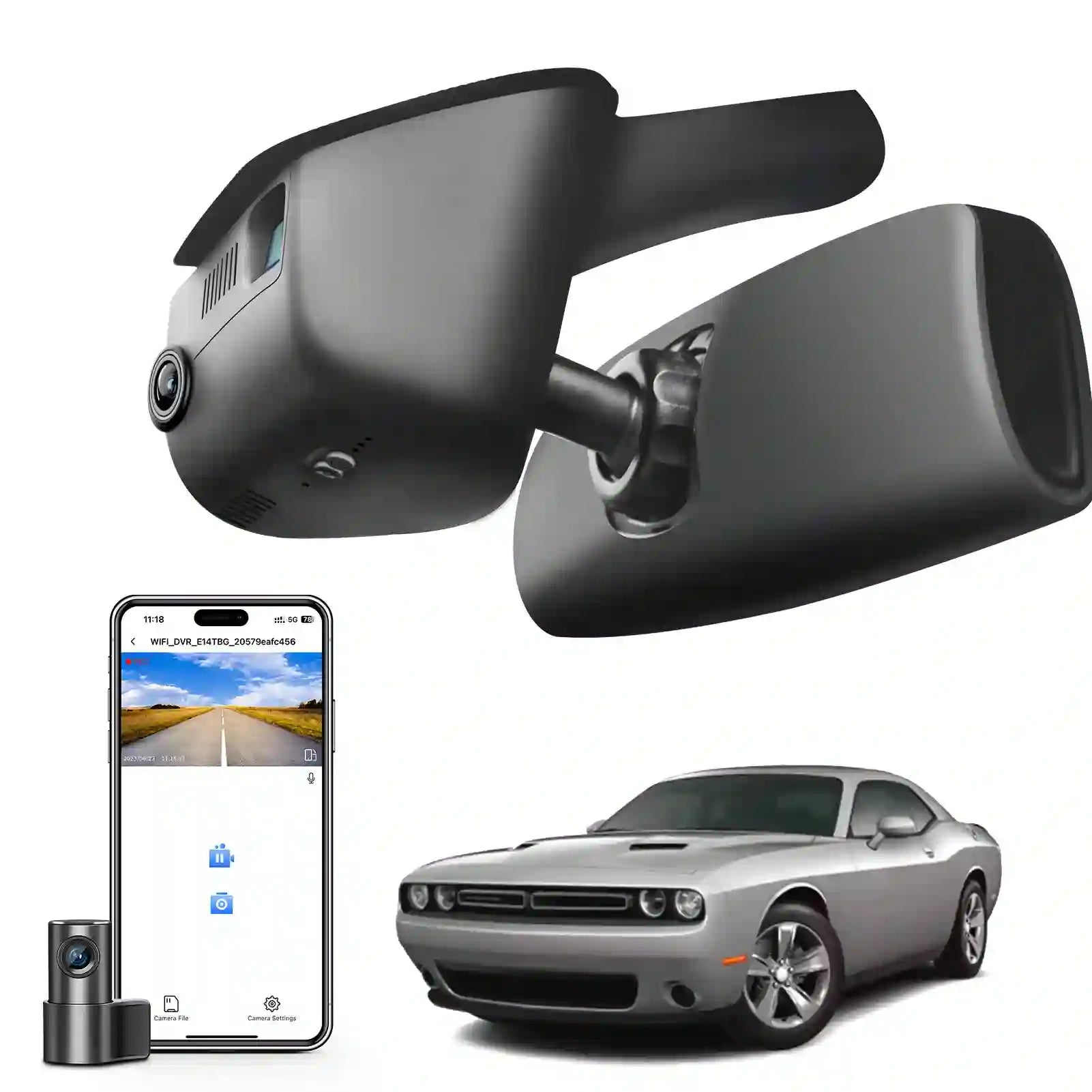 Mangoal Front 4K & Rear 1080P Dash Cam Fit for Dodge Challenger 2015-2023 (Model B), SXT R/T GT Scat Pack Widebody Hellcat Redeye Jailbreak 392, Integrated OEM Look, UHD 2160P, WiFi & App, 128GB Card