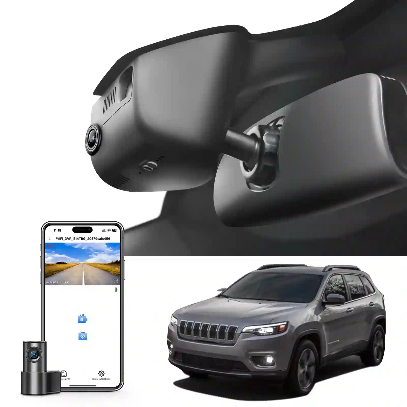 Mangoal Front 4K & Rear 1080P Dash Cam Fit Jeep Grand Cherokee 2016 2017 2018 2019 2020 2021, WK 2022(Model A), Altitude Laredo Limited Trailhawk Overland SRT, UHD 2160P, App & WiFi, 128GB Card