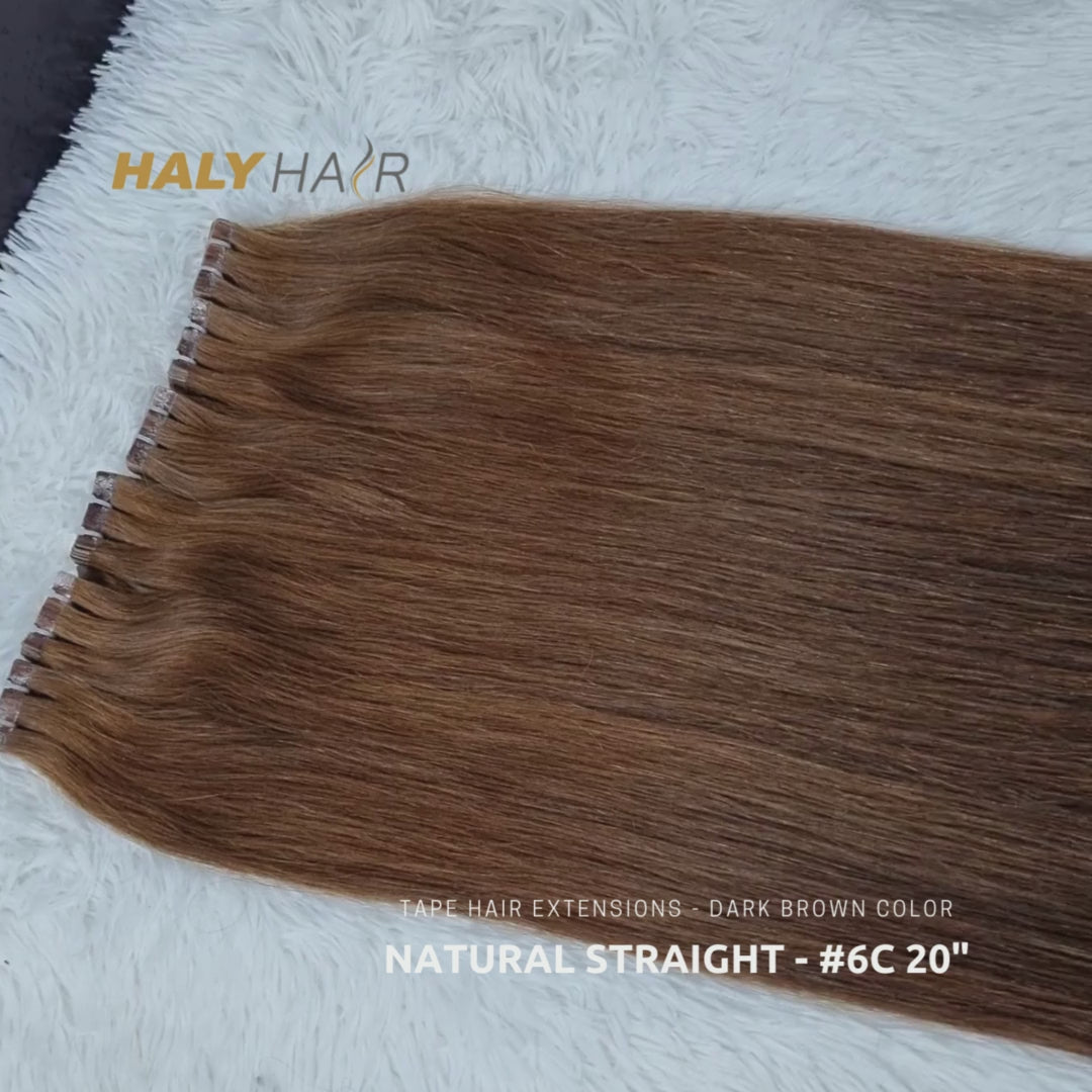 Boer kwaliteit rechtdoor Tape in hair extensions dark brown color | HALY HAIR