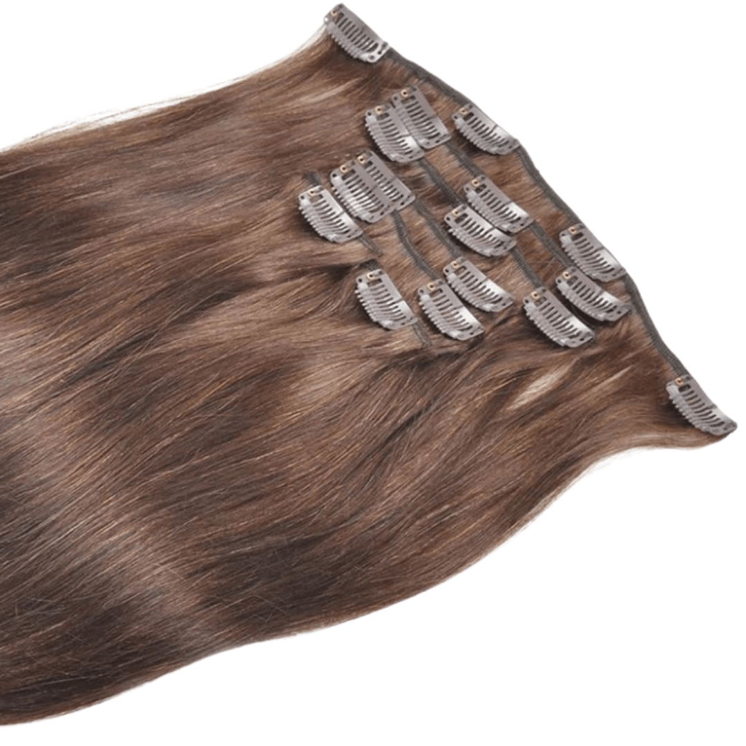 Clip-in hair extensions 7 pieces brown | HALY HAIR