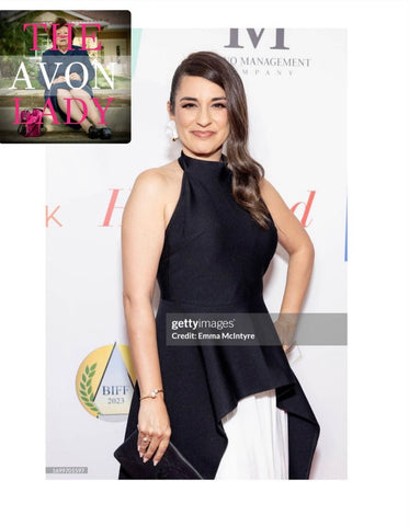 Carolina Espiro styled with Lusanet Collective jewelry and jewelry on Burbank Film Festival Award ceremony