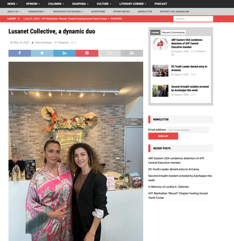 Publication at Armenian Weekly about Lusanet Collective Founders Anet Abnous & Lusine Simonyan