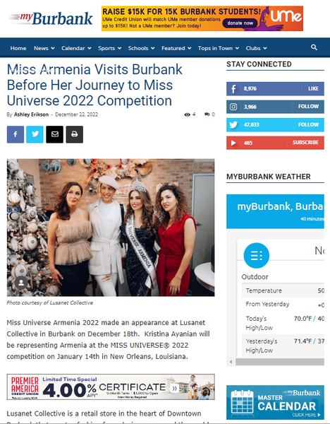 myBurbank: Miss Armenia Visits Burbank Before Her Journey to Miss Universe 2022 Competition