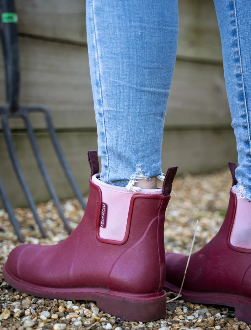 beetroot boots on a pair of jeans