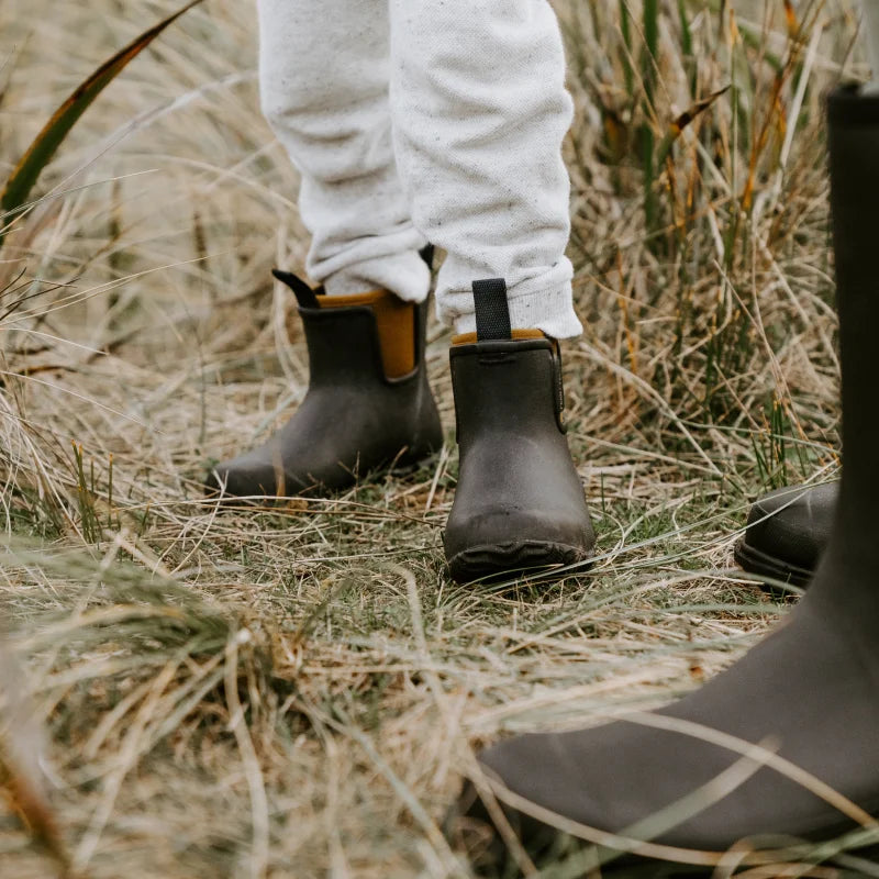 black boots on grass