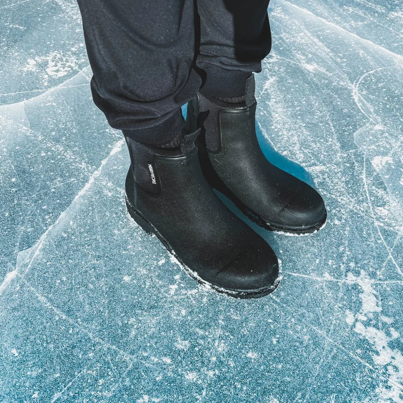 black boots on ice