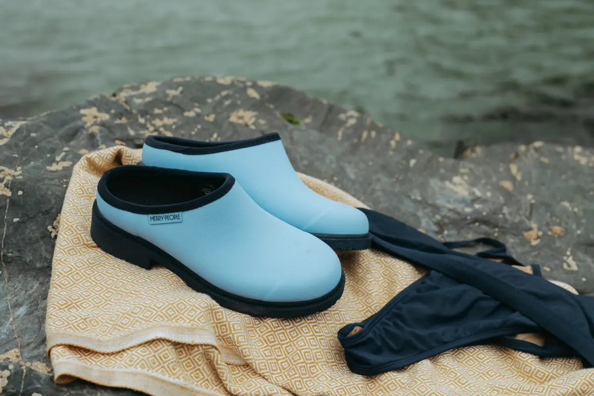 clogs and bikini on the river