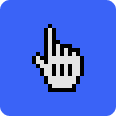 Icon of a white pixelated finger pointer against a violet/blue rounded square