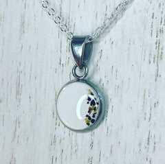 Pendentif Moon en Acier Inoxydable, Lait maternel en fini "Blanc Pur" et cordon ombilical