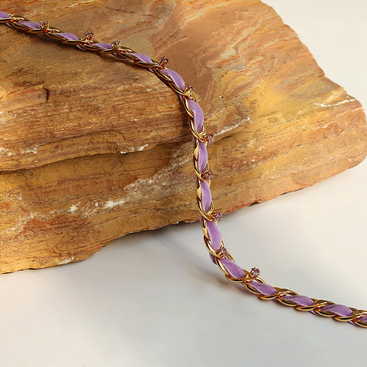 Decorative Rhinestone Velvet Ribbon Chain Necklace