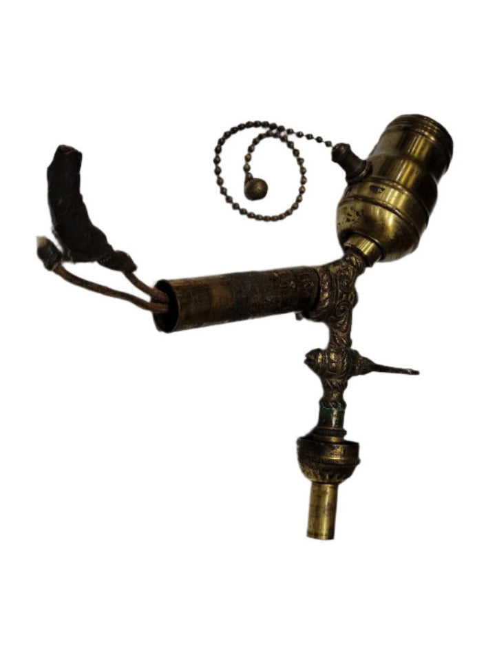 Antique Brass Turn-Key Lamp Socket with Pull Chain – Salvaged Lighting Part (AS IS)