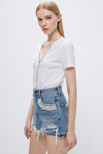 V-Neck T-Shirt With Crystals Chain