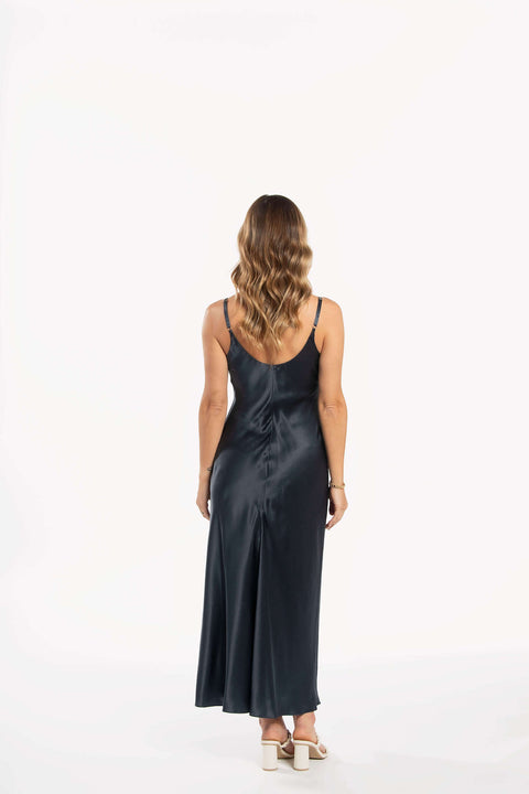 Ava Black Satin Chemise with drawstring back detail - For Her from