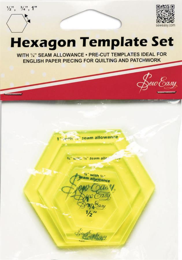 Hexagon Quilting Template Set, 4 inch, 3 inch, 2 inch, 1 inch with 1/4 inch Seam Allowance