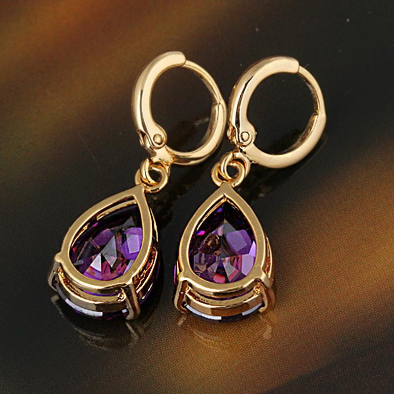 18 Karat Gold Filled Hoop Earrings with Purple Zircon ~ 3cm