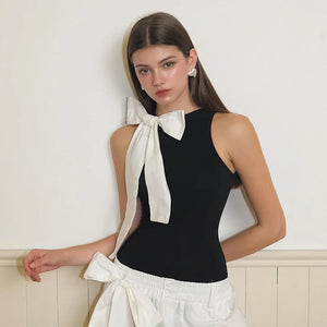 Yin-Yang Bow Sleeveless Bodysuit - Bella Chix Co