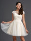 Applique Scoop A-Line/Princess Short Sleeves Short Net Dresses