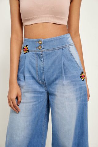 Denim flower Trousers