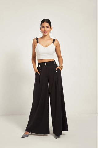 ivory bustier & black trousers