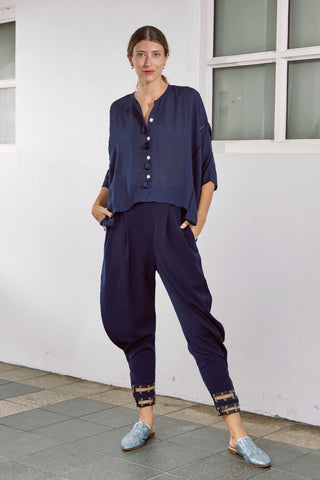 Navy Blue Draped Trousers