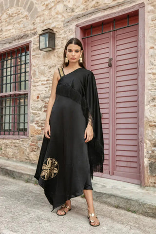 Black One Shoulder Cape Dress