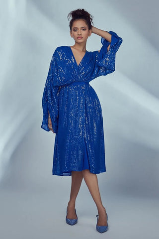 COBALT BLUE SEQUIN KIMONO DRESS