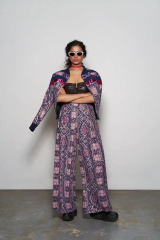 Fuchsia Abstract Printed Patchwork Bomber Jacket