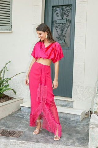 Fuschia Sequined Knot Skirt