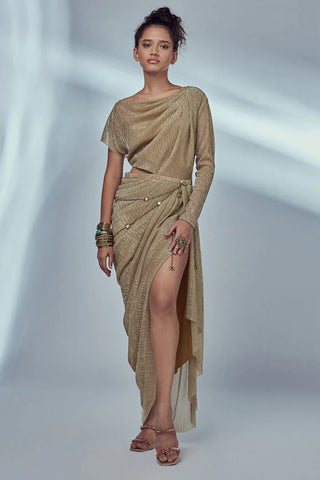 GOLD DRAPED DRESS