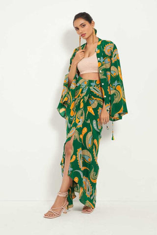 Green Paisley Draped Skirt