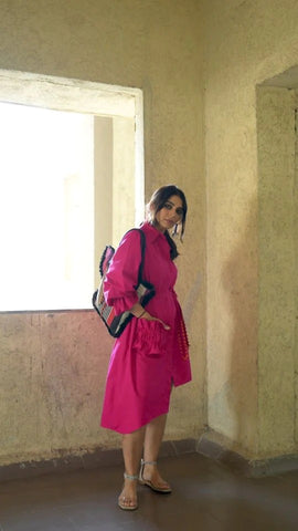 HOT PINK POPLIN SHIRT DRESS